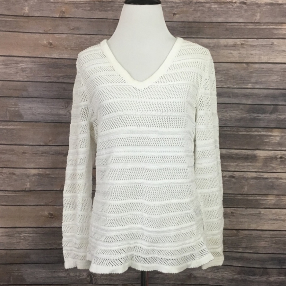 Rag & Bone White Crochet V-Neck Sweater Pullover size Large